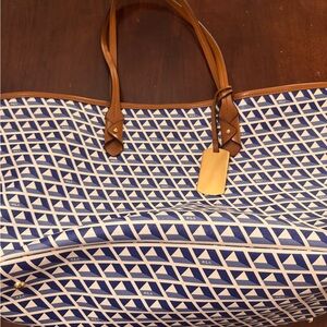 Ralph Lauren Blue and White Geometric Tote Bag